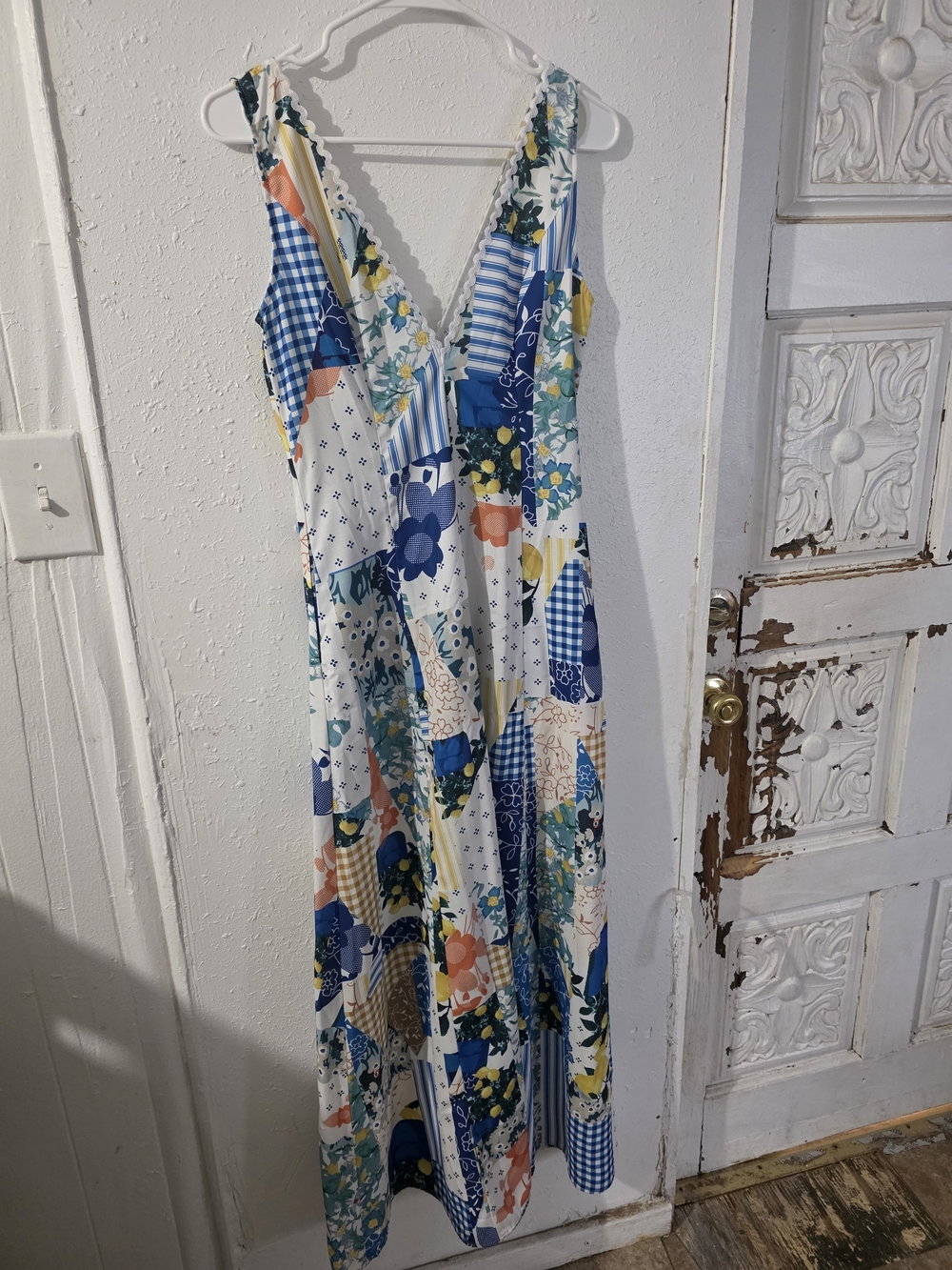 Commense Multicolor Patchwork Floral V-Neck Maxi Dress